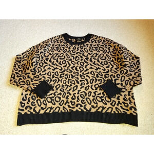 Womens Sweater-JASON WU-brown/black animal print cotton po Mob Wife ls-XL